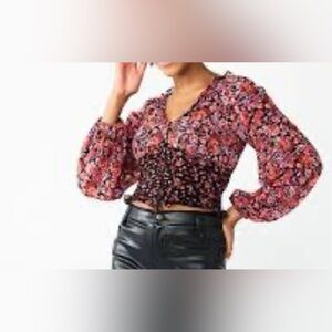 Kohl's Red and Black Floral Blouse